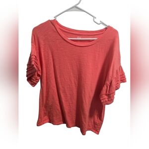 Medium Coral Pink Gap Short Ruffle Sleeve Top